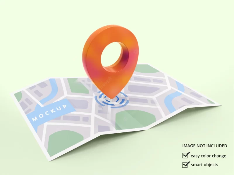 3d location icon with map mockup design Premium Psd