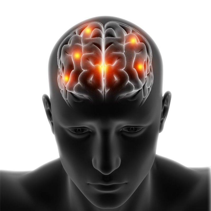 3d medical figure with brain highlighted on white background Free Photo