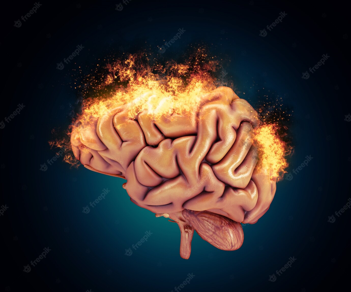 3d Render Brain With Flames 1048 5768