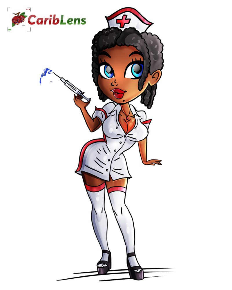 Cartoon Sexy beautiful African black nurse looking seductive woman