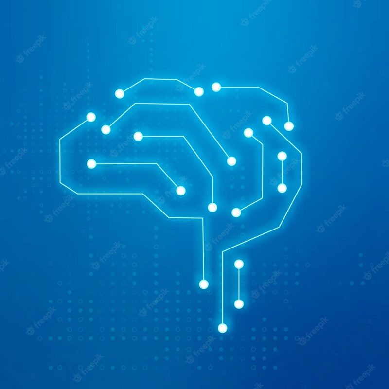 Ai technology connection brain icon vector in blue digital transformation concept Free Vector
