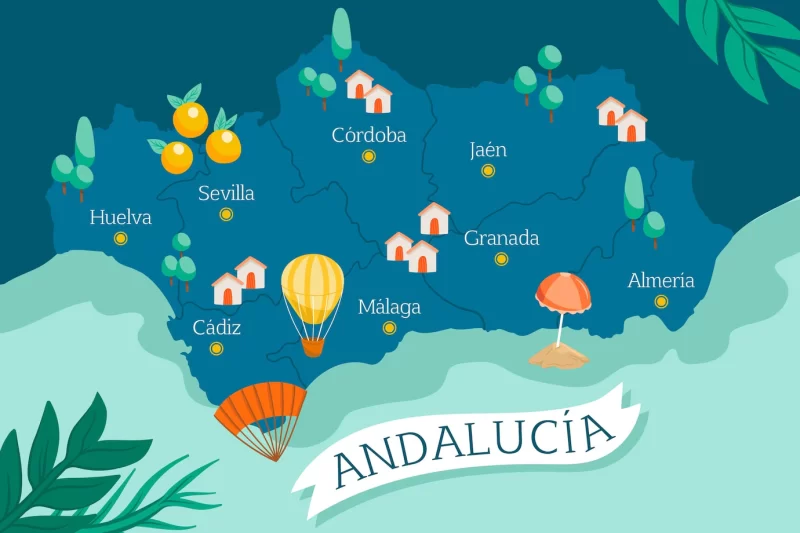 Andalusia map with landmarks Free Vector