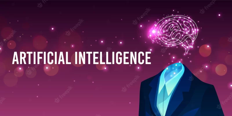 Artificial intelligence illustration of human brain in suit and digital mind. Free Vector