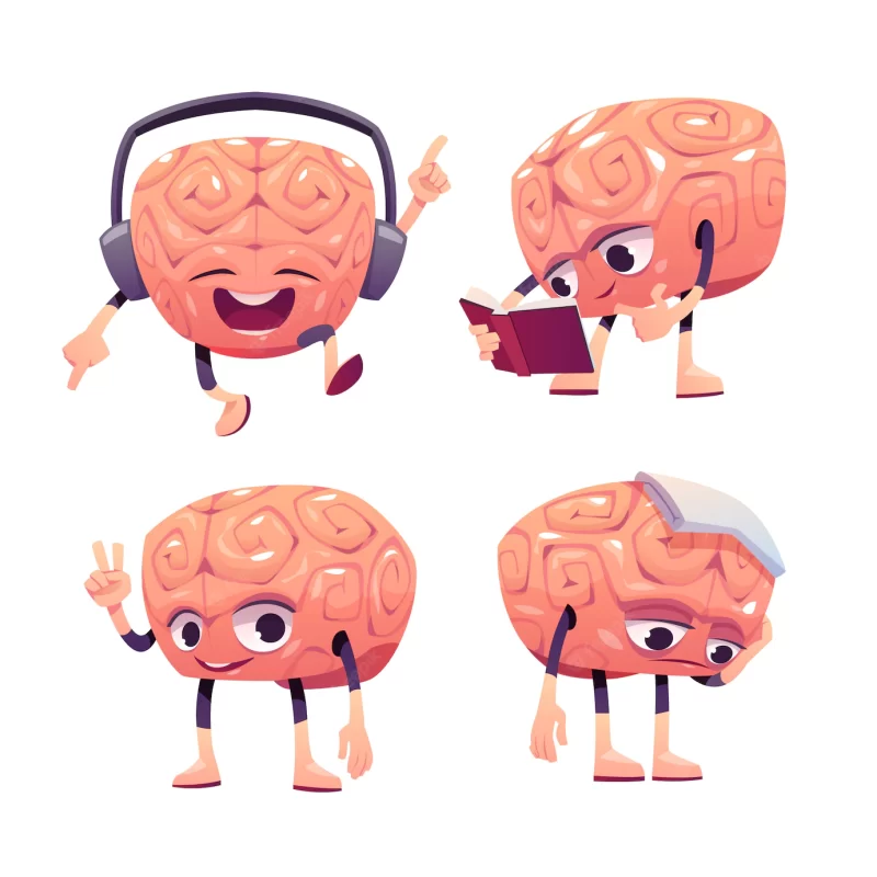 Brain characters, cartoon mascot with funny face Free Vector