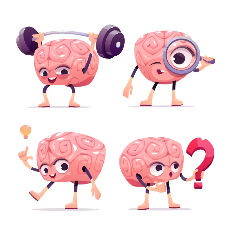 Brain characters, cartoon mascot with funny face Free Vector