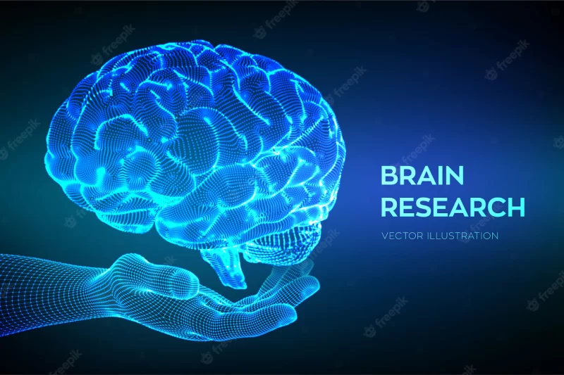 Brain in hand. human brain research. neural network. Free Vector