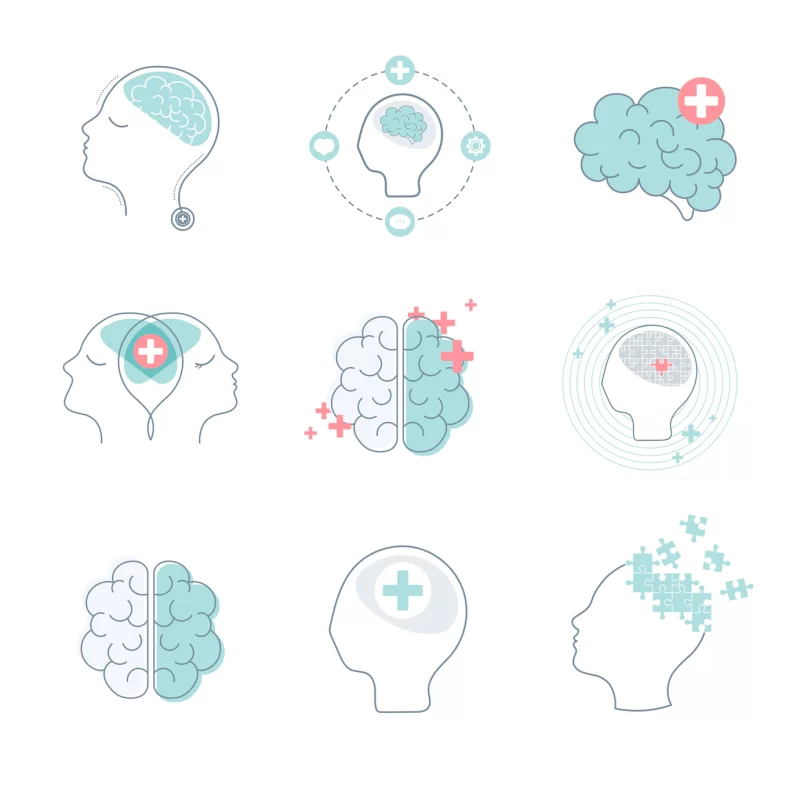 Brain and mental health icons vector set Free Vector