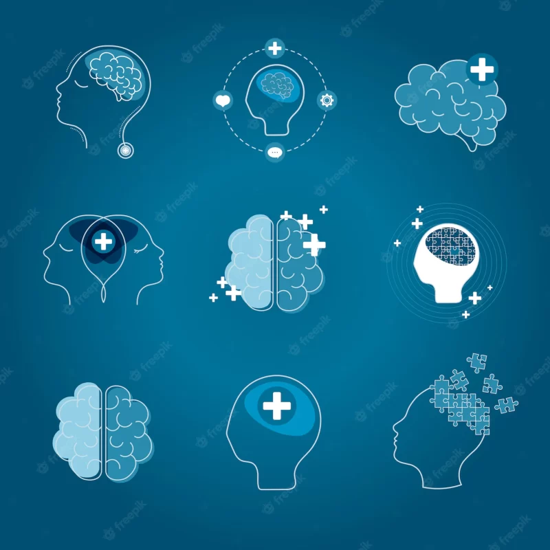 Brain and mental health icons vector set Free Vector