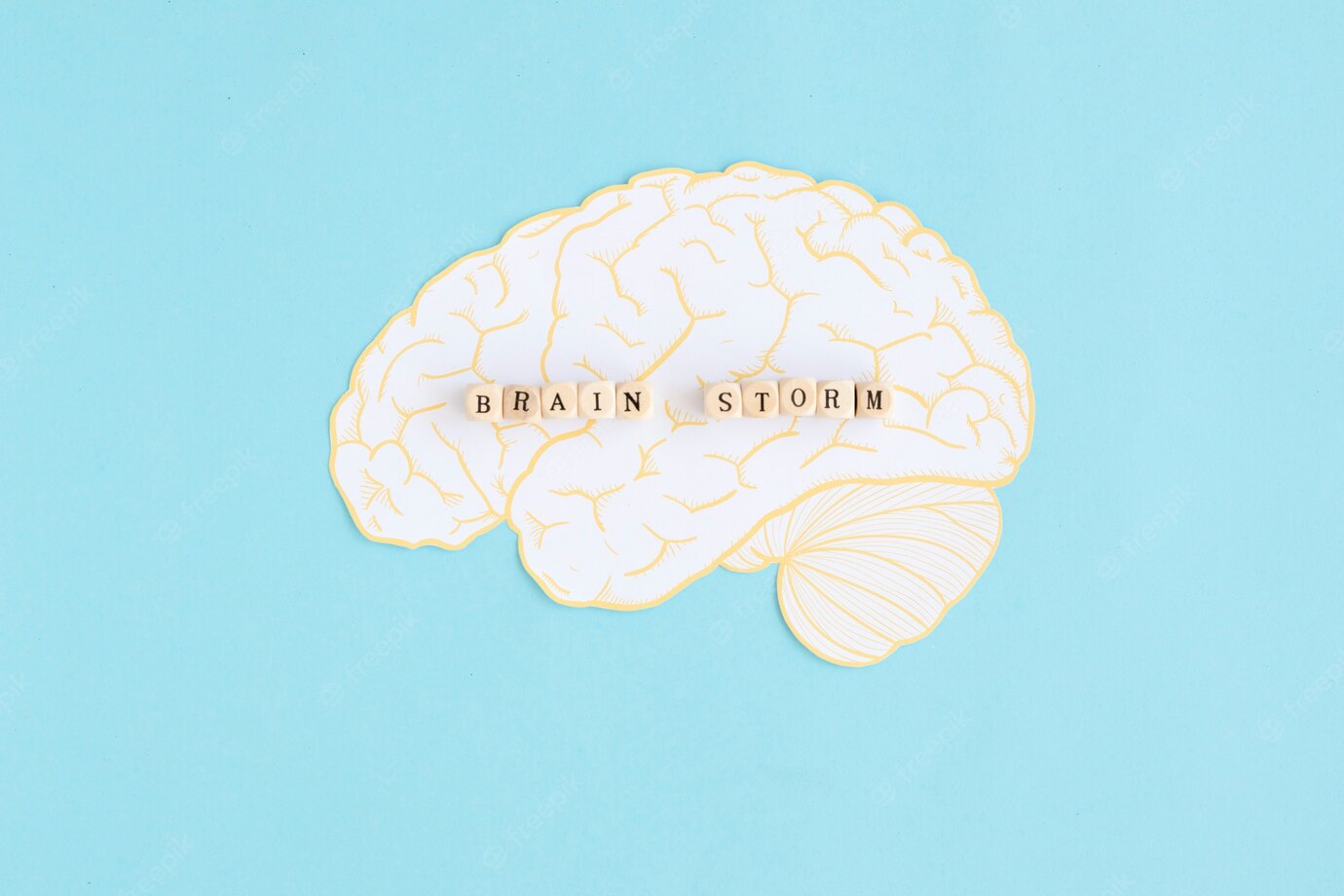 Brain Storm Blocks White Brain Against Blue Background 23 2147865713