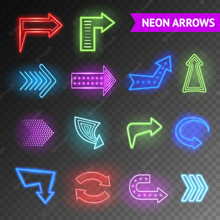 Bright neon arrows set Free Vector