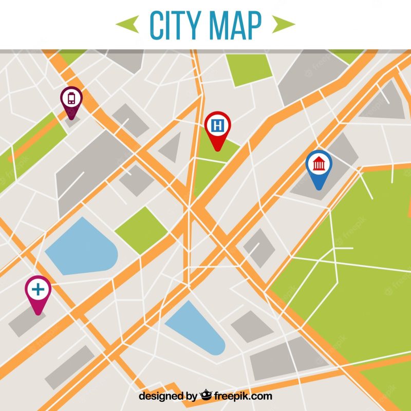 City map with pointers Free Vector