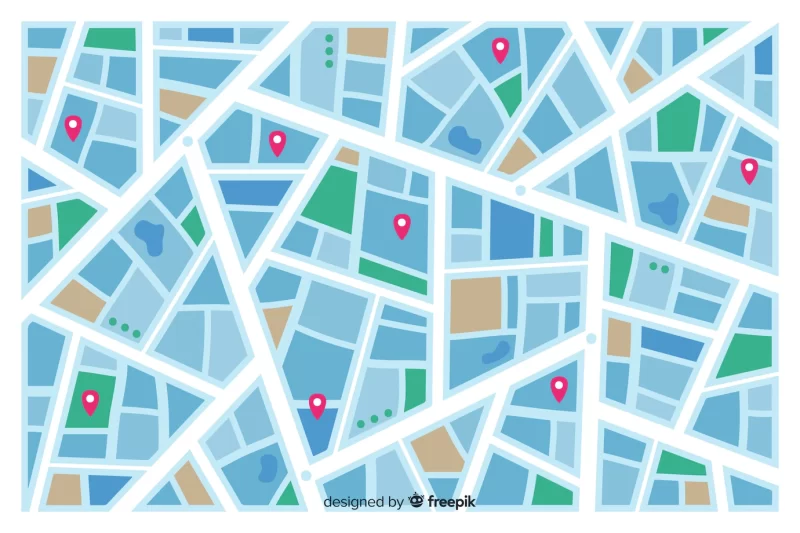 Colored city map indicating street routes Free Vector