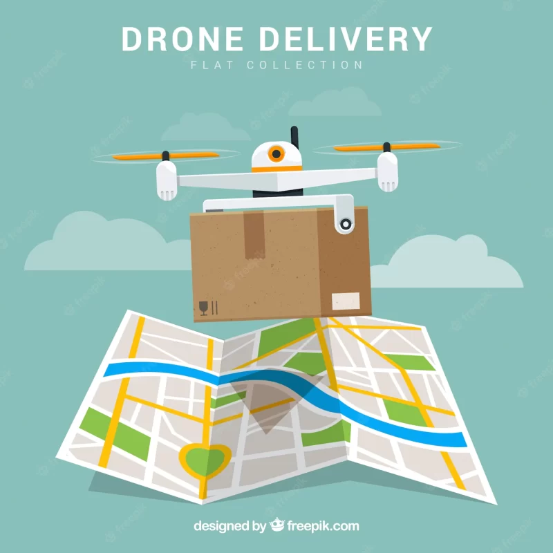 Delivery drone with box and map Free Vector