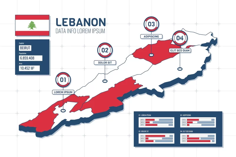 Detailed isometric Lebanon map Free Vector