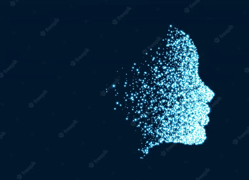 Digital particle technology face for artificial intelligence concept Free Vector