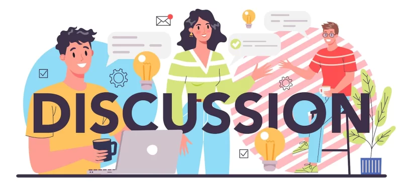 Discussion typographic header new idea generation in teamwork brainstorm making innovation and moving towards success isolated flat vector illustration Free Vector