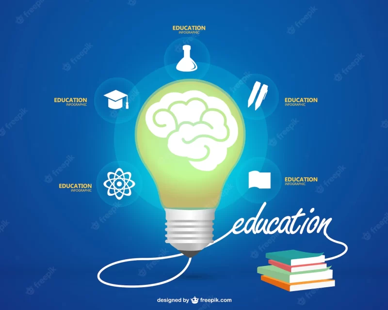 Education infographic with a light bulb Free Vector