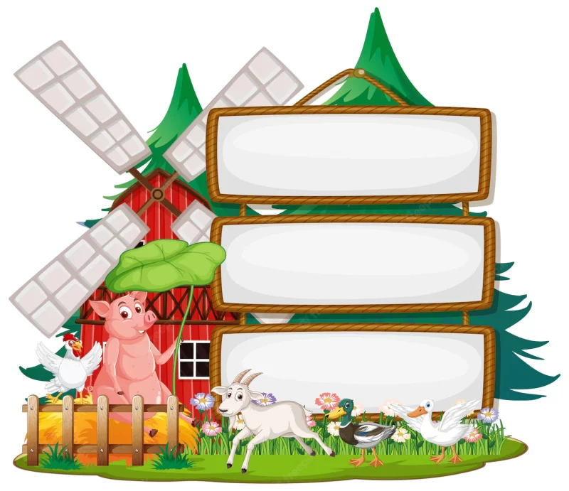 Empty banner template with farm animals Free Vector