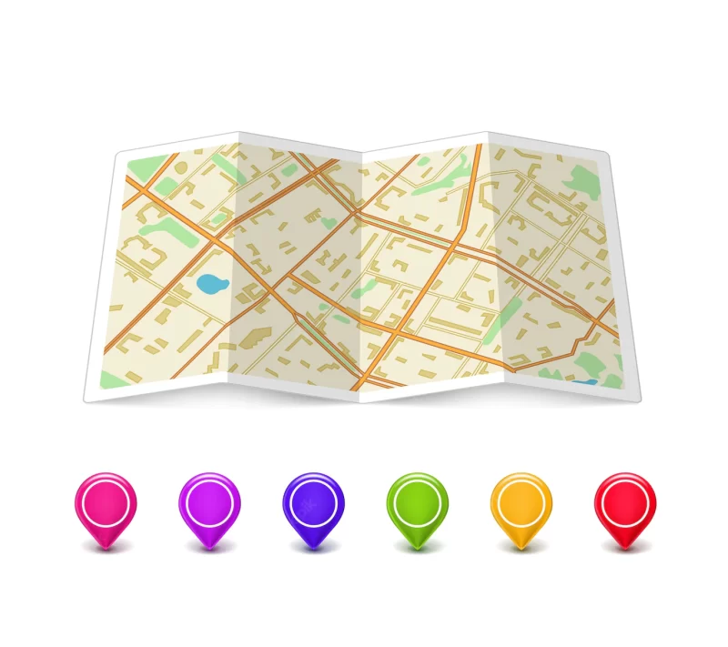 Empty map with multicolored pin pointers Free Vector