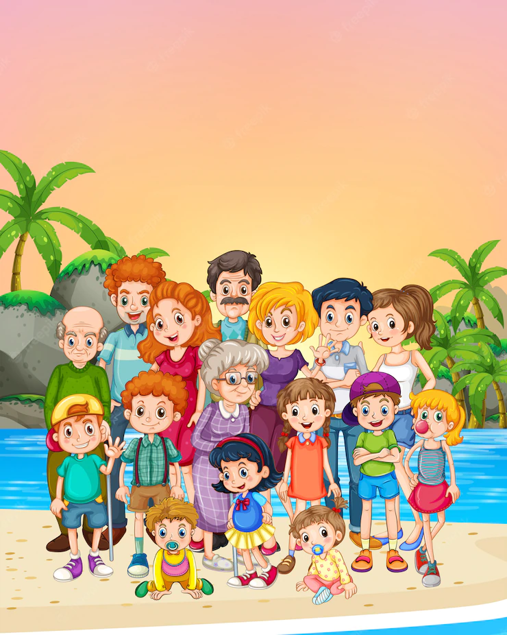 Family members standing on the beach Free Vector