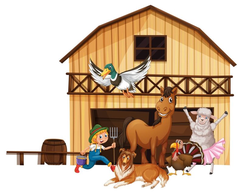 Farming theme with many animals Free Vector