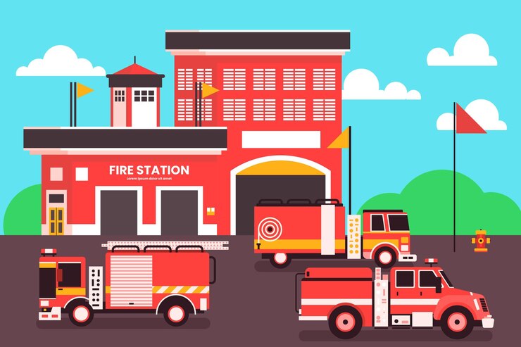 Flat Design Fire Station 52683 75307