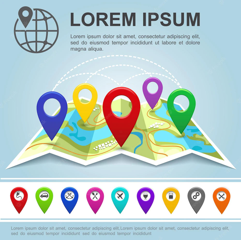 Flat Global Positioning System Template With Colorful Navigation Circle Pins Map Illustration 1284 51211