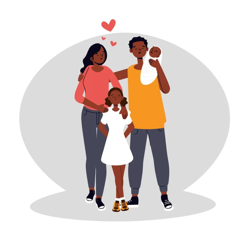 Flat-hand drawn illustration black family with a baby Free Vector