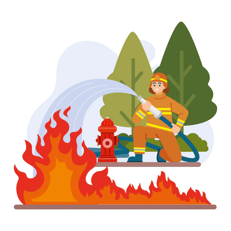 Cartoon firefighters putting  a fire out Free image download