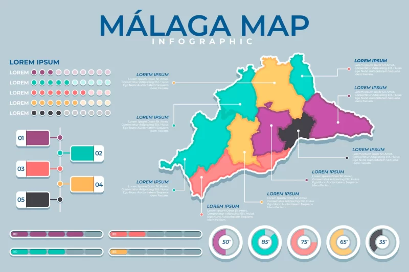 Flat Málaga map template Free Vector