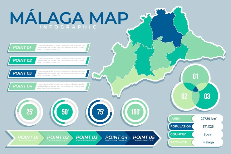 Flat Málaga map template Free Vector