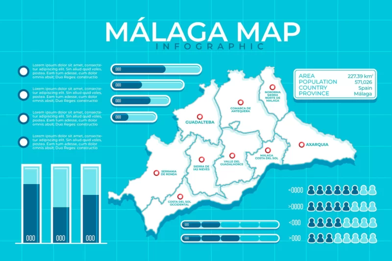 Flat Málaga map template Free Vector