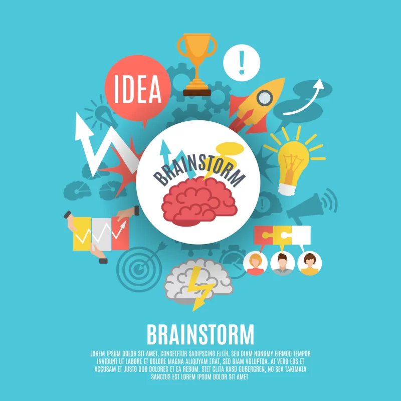 Flat poster with brainstorm icons Free Vector