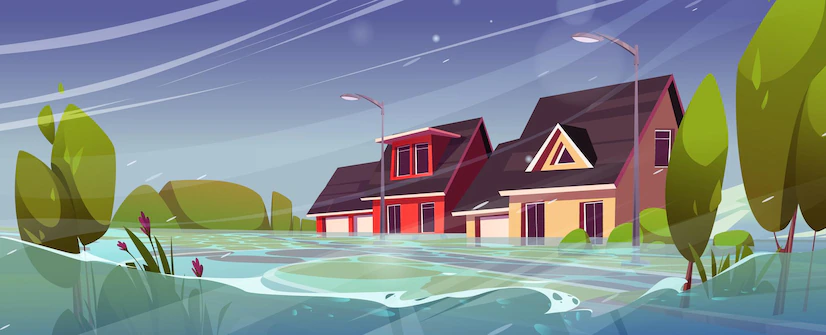 Flood Town Natural Disaster With Rain Storm 107791 11416