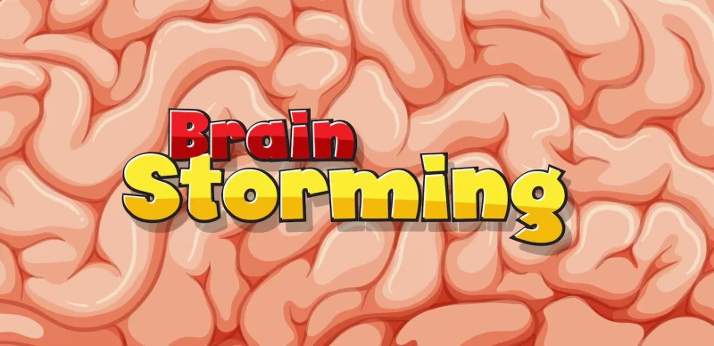 Font design for word brain storming with brain in background Free Vector