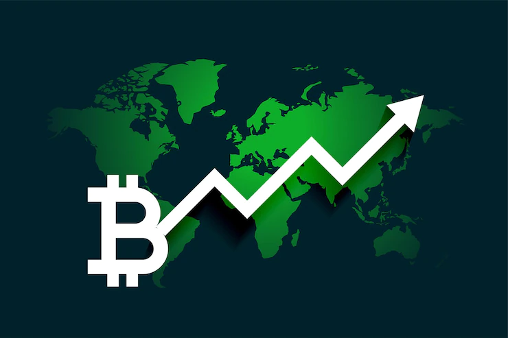 Global bitcoin growth arrow chart background Free Vector