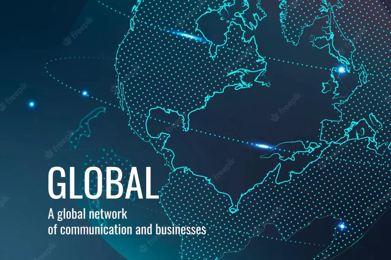 Global network technology template in dark blue tone Free Vector