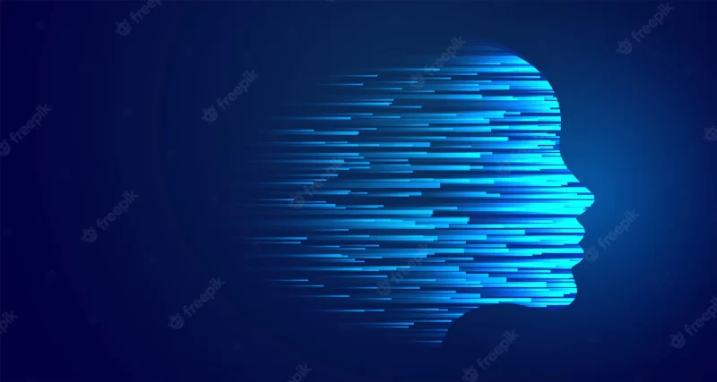 Glowing technology blue face artificial intelligence Free Vector