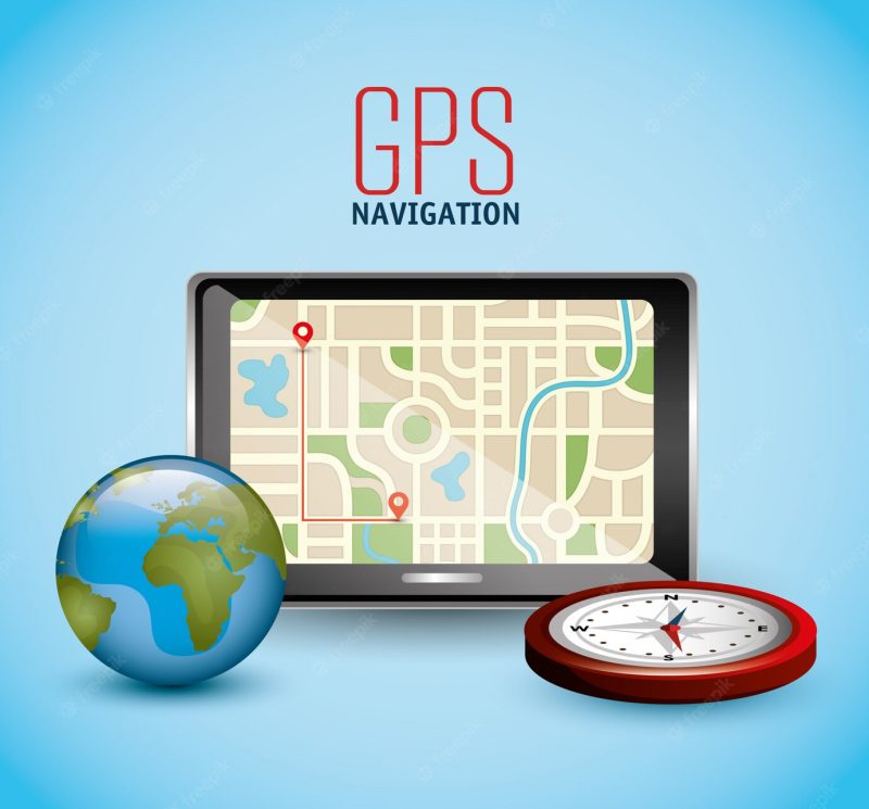 Gps navigation machine with globe and compass Free Vector