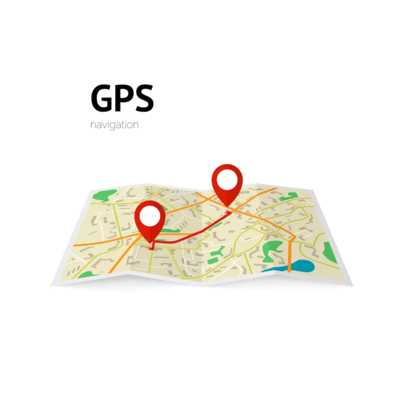 Gps navigation. the path on the map is indicated by a pin. illustration Premium Vector