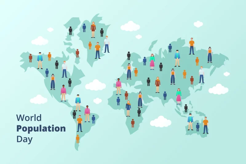 Gradient world population day background with people and world map Free Vector