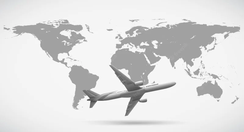 Grayscale of world map and airplane Free Vector