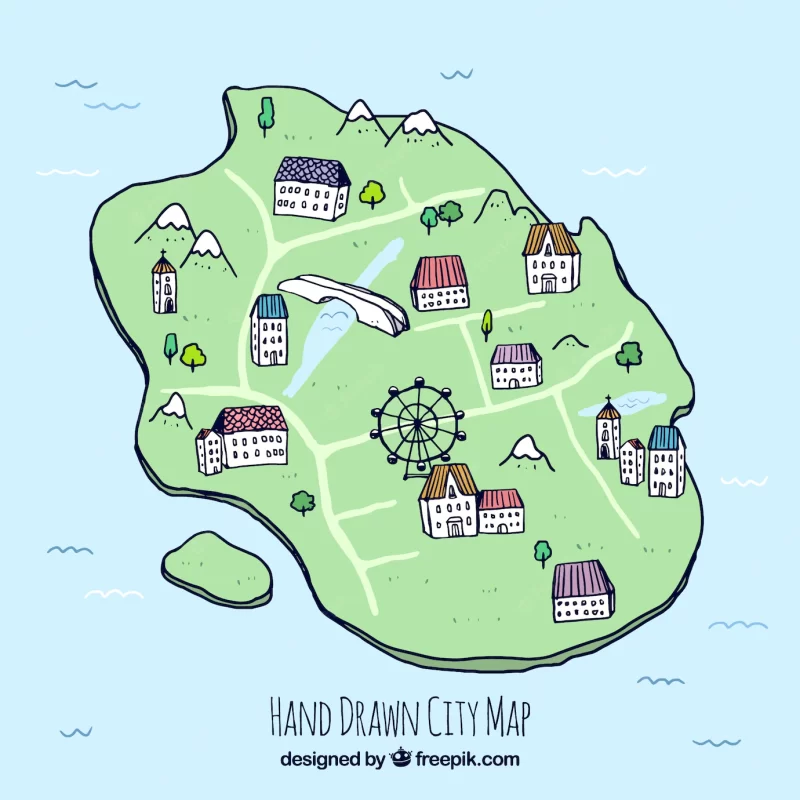 Hand drawn city map with Ferris wheel Free Vector