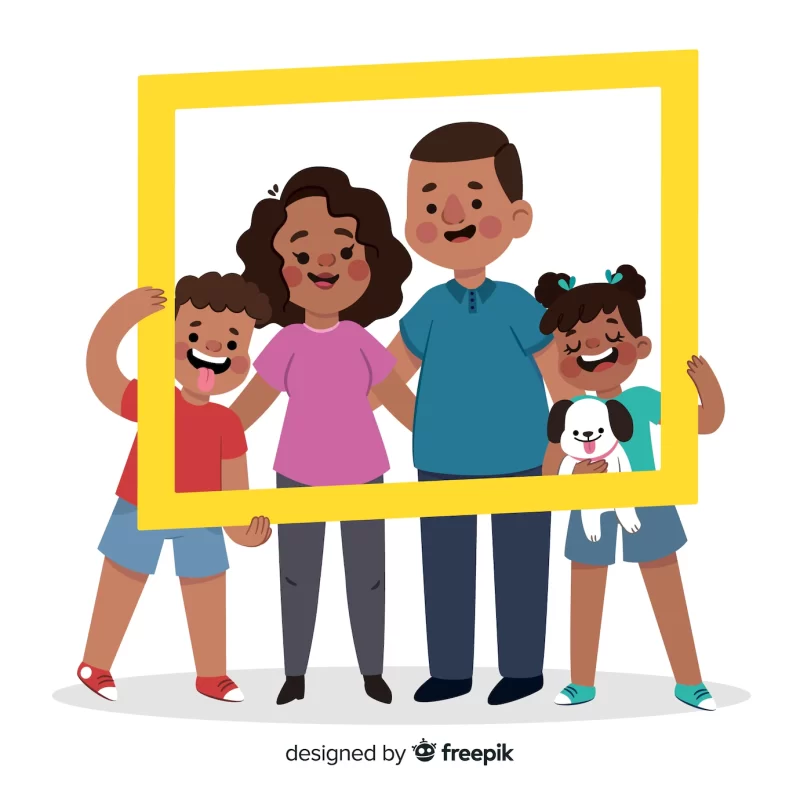 Hand drawn family portrait with frame Free Vector