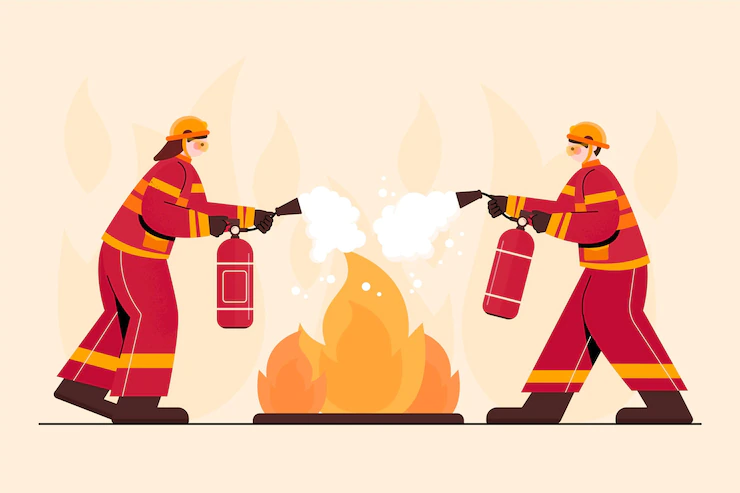 Hand Drawn Firefighters Putting Out Fire 52683 74677