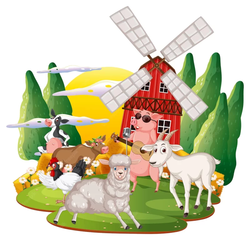 Happy animals in farm cartoon Free Vector