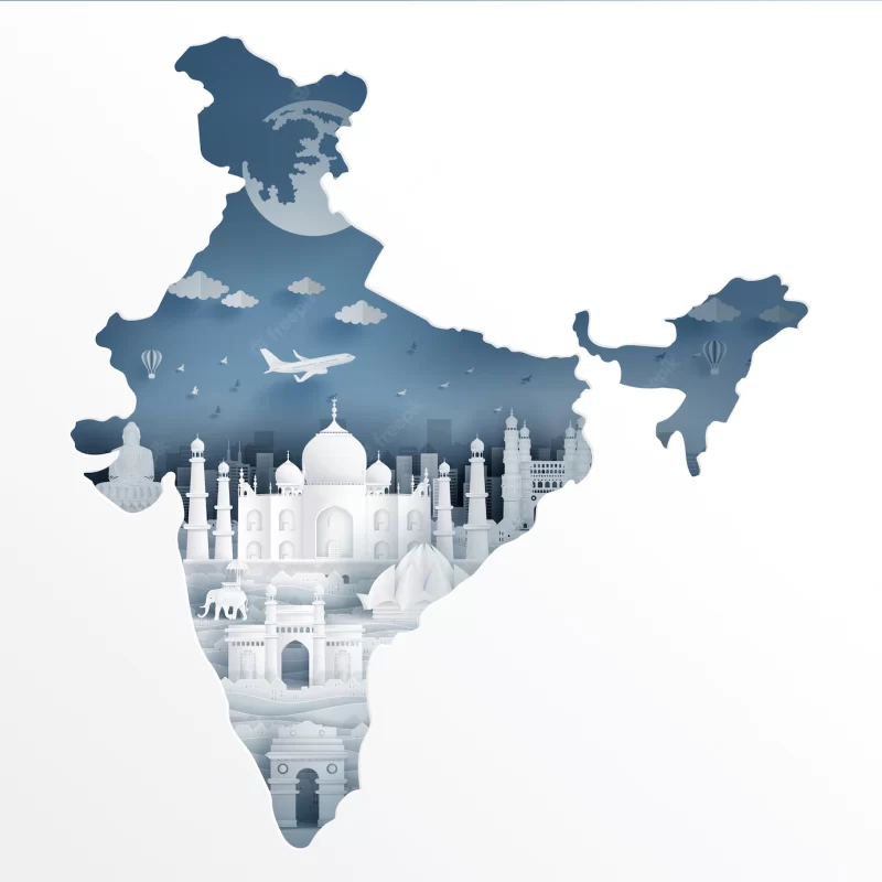 India map with famous landmark Premium Vector