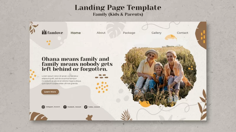 Kids and parents landing page design template Free Psd