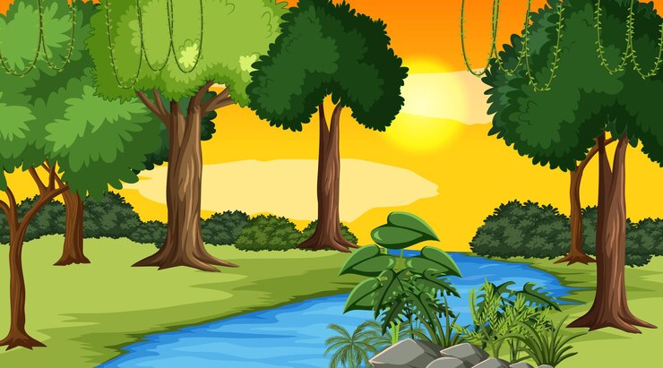 Landscape Scene River Through Forest 1308 56192