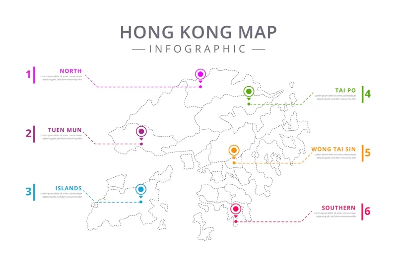 Linear Hong Kong map infographic template Free Vector